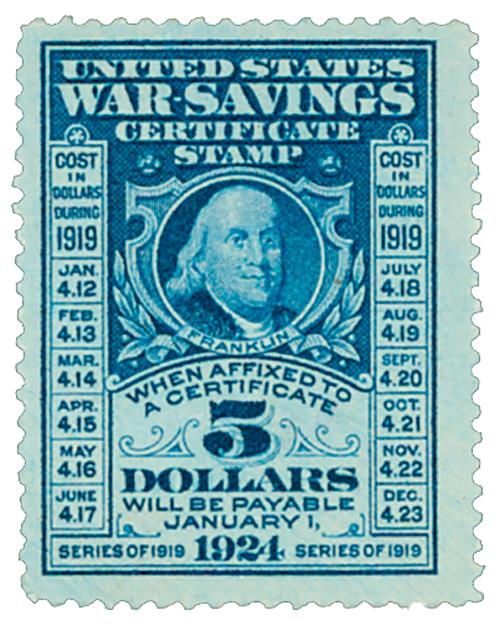 U.S. #WS4 – Issued in 1919, this stamp matured in 1924.
